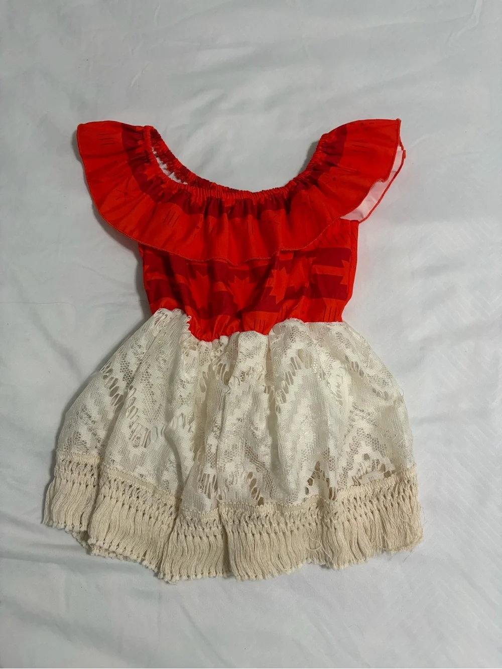 Moana type Costume Red Ruffle Top Lace Cream Skirt